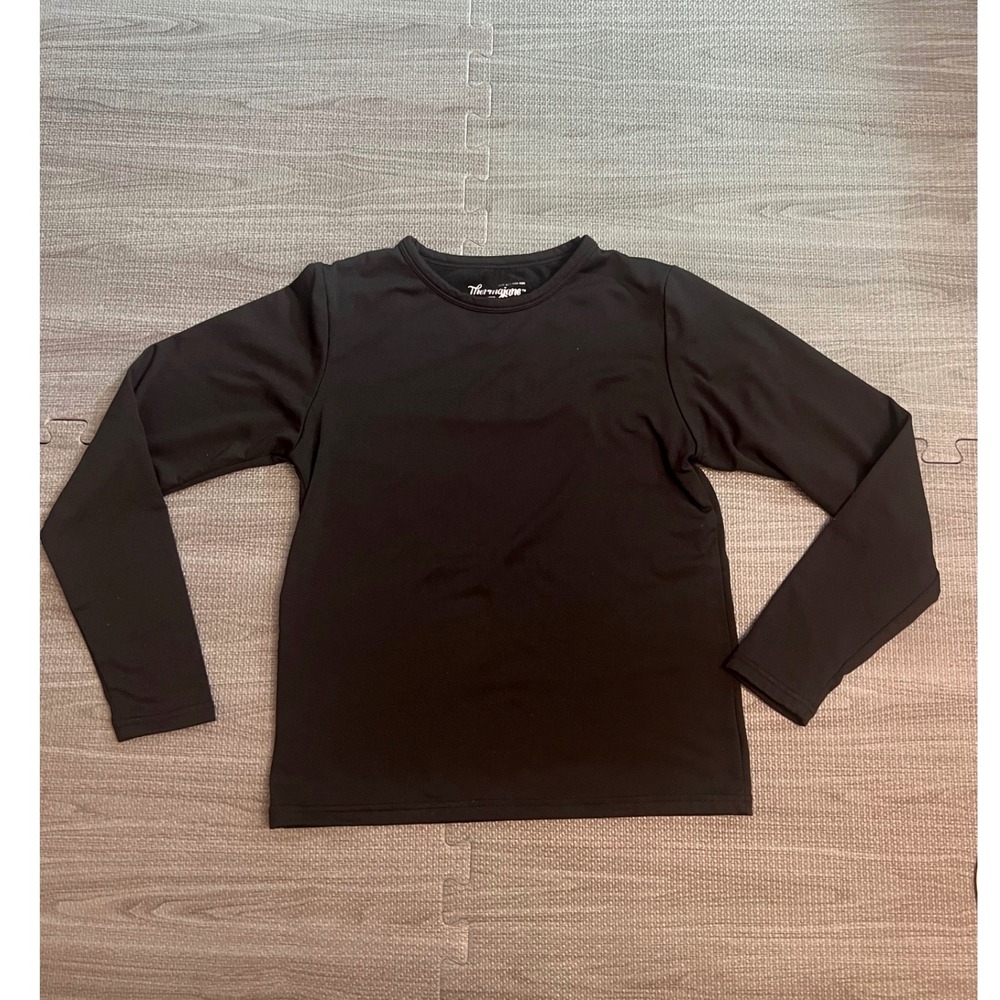Thermajane Kids Thermal Long Sleeve Shirt Black Fleece Lined Base Layer Size L